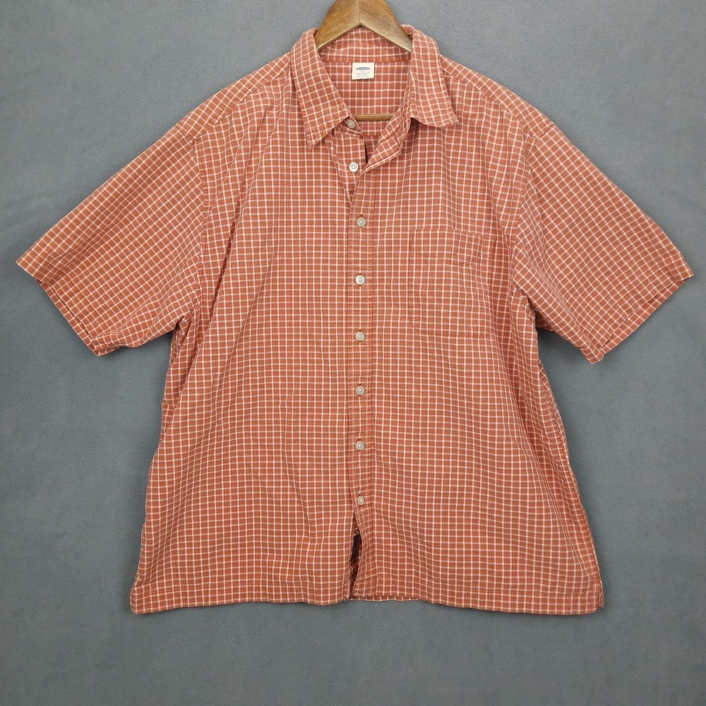 Old Navy Shirt Mens XL Orange Cotton Plaid Back Box Side Slit Button Up Comfort